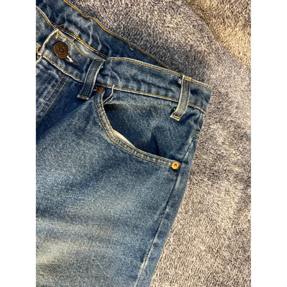 Vintage Levis 20517-0217 Orange Tab Jeans Medium Wash Cut Off Hem Mens 34x21.5
